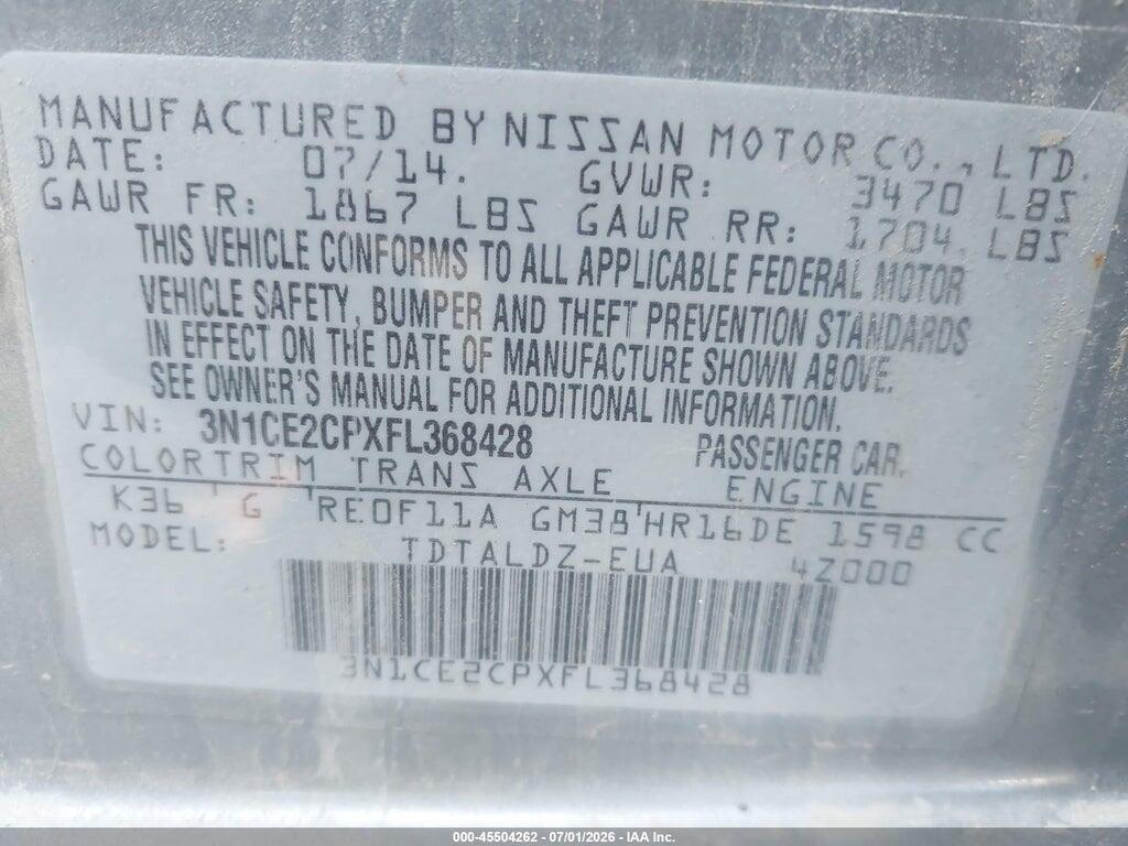 3N1CE2CPXFL368428 2015 NISSAN VERSA NOTE photo no. 9