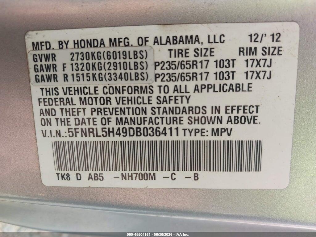 5FNRL5H49DB036411 2013 HONDA ODYSSEY photo no. 9