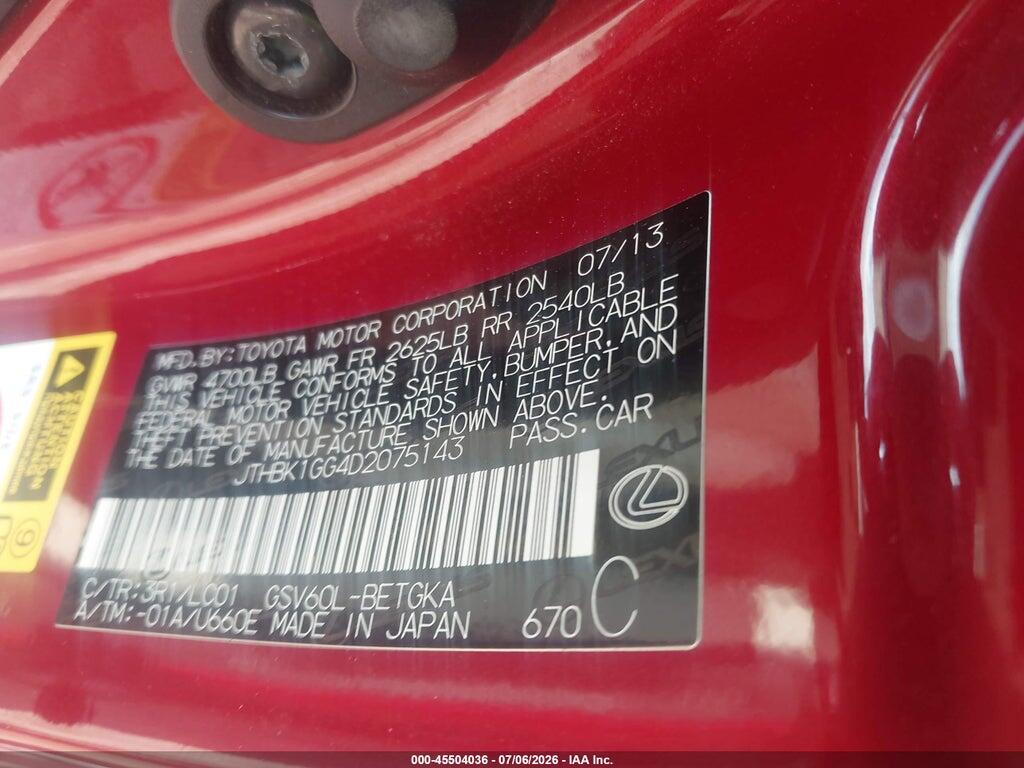 JTHBK1GG4D2075143 2013 LEXUS ES 350 photo no. 9