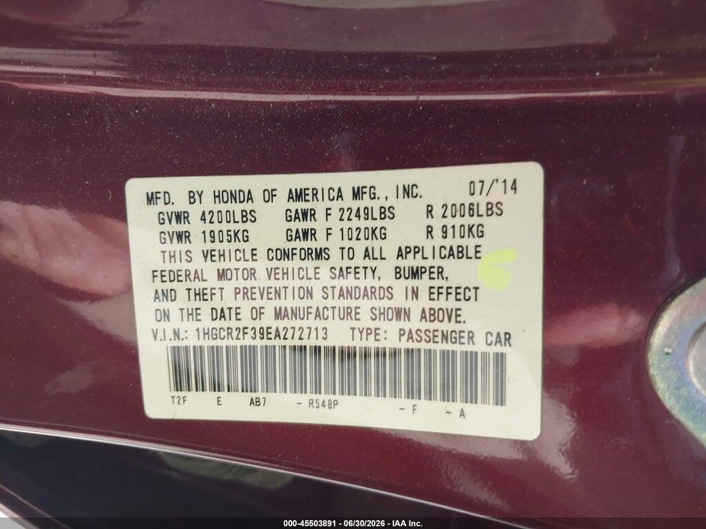 1HGCR2F39EA272713 2014 HONDA ACCORD photo no. 9