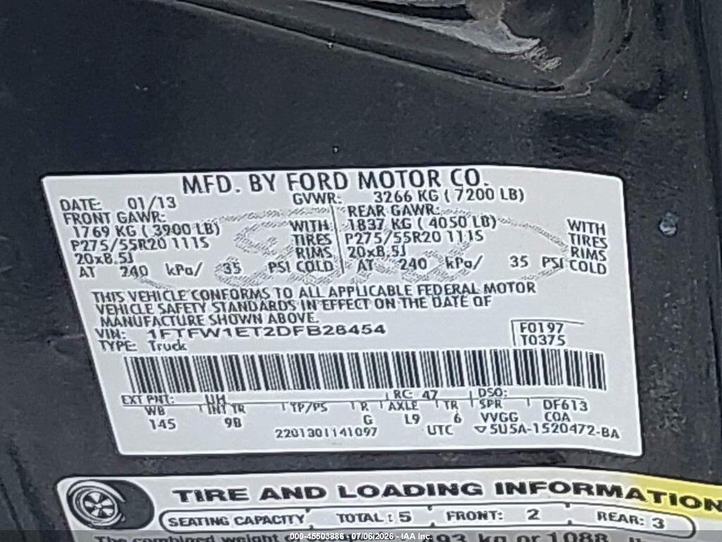 1FTFW1ET2DFB28454 2013 FORD F-150 photo no. 9