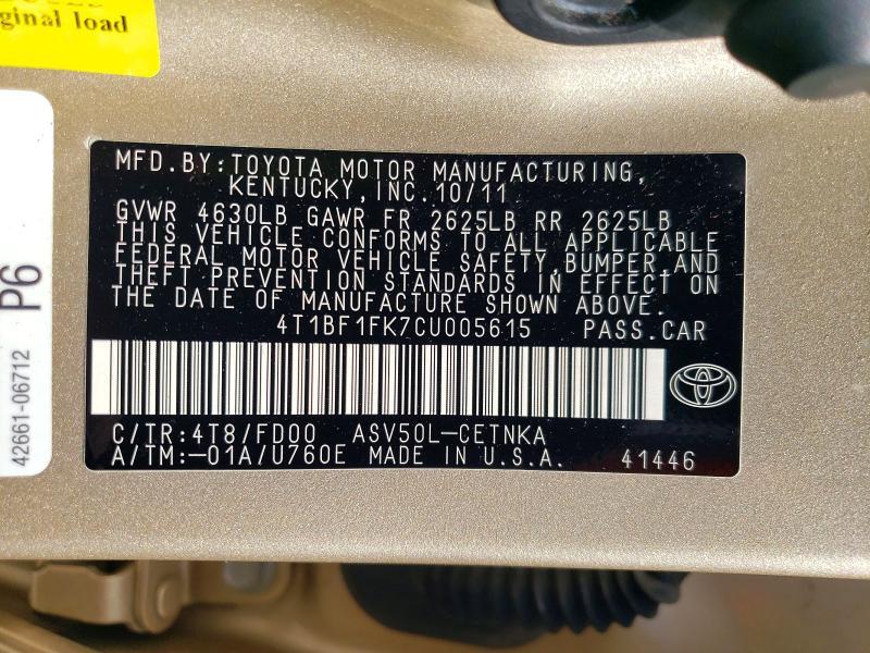 2012 TOYOTA CAMRY — Фото 12 из 12