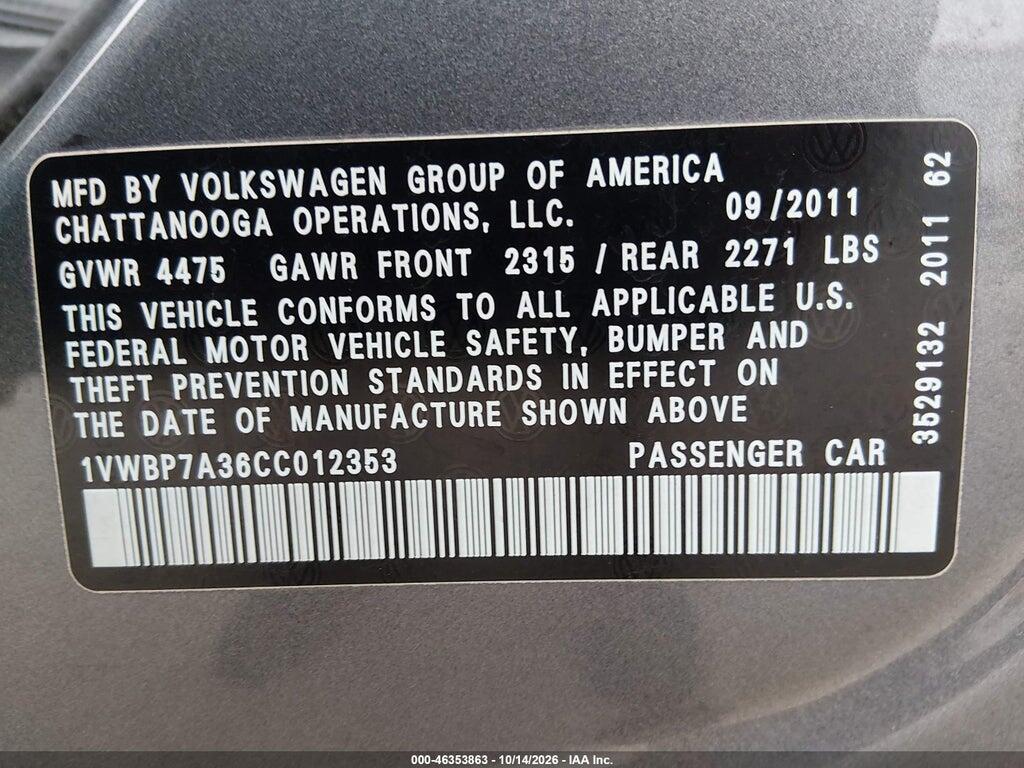 2012 VOLKSWAGEN PASSAT 2.5L SE — Фото 9 из 16