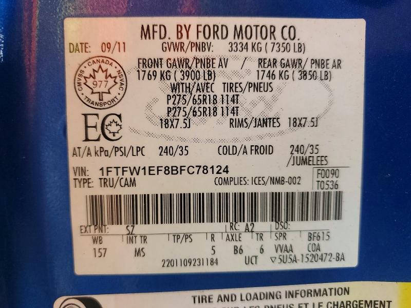 1FTFW1EF8BFC78124 2011 FORD F150 photo no. 12