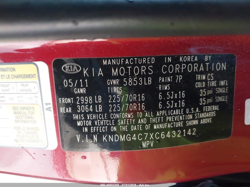 KNDMG4C7XC6432142 2012 KIA SEDONA photo no. 9
