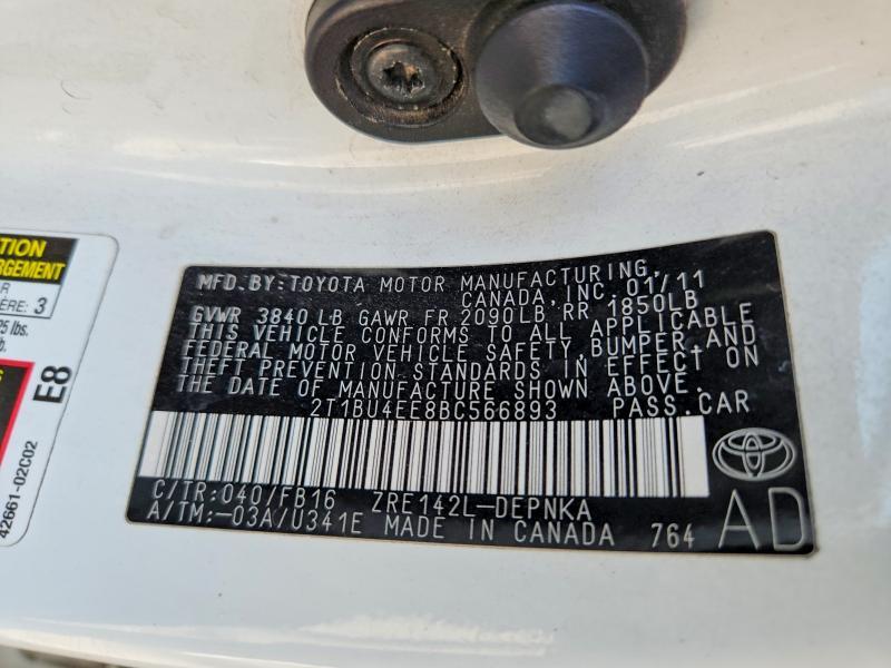 2T1BU4EE8BC566893 2011 TOYOTA COROLLA photo no. 12