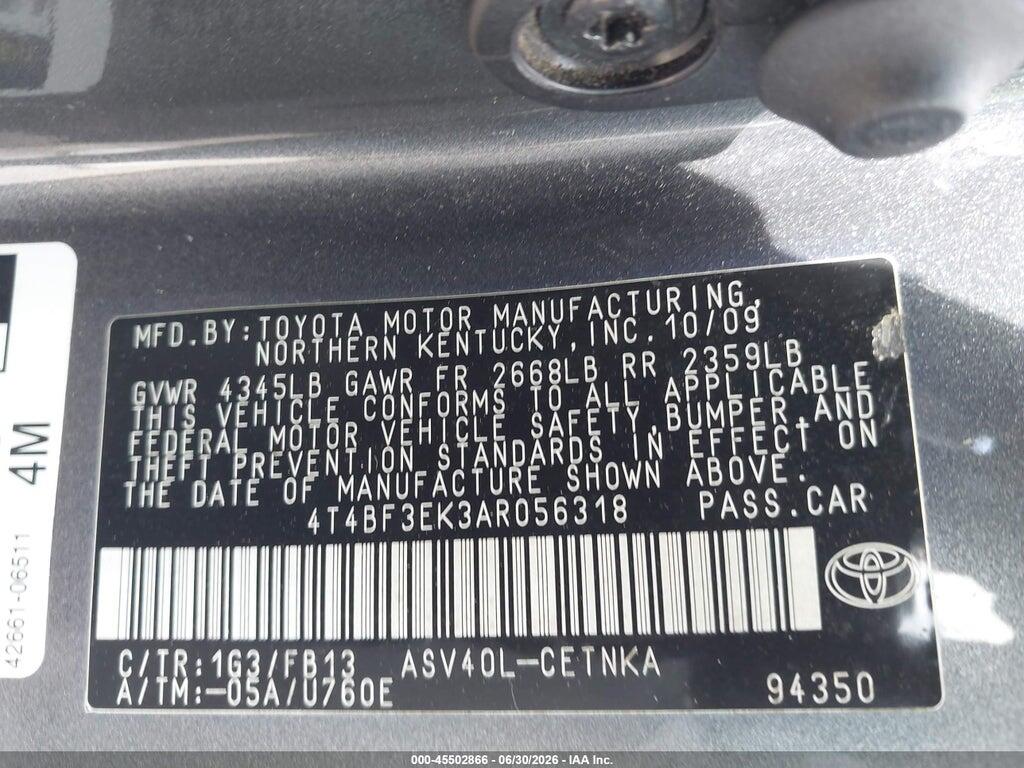 4T4BF3EK3AR056318 2010 TOYOTA CAMRY photo no. 9