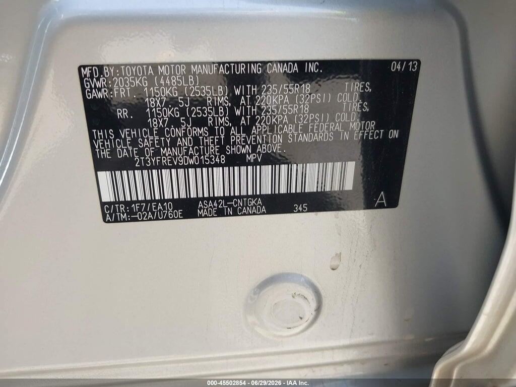 2T3YFREV9DW015348 2013 TOYOTA RAV4 photo no. 9