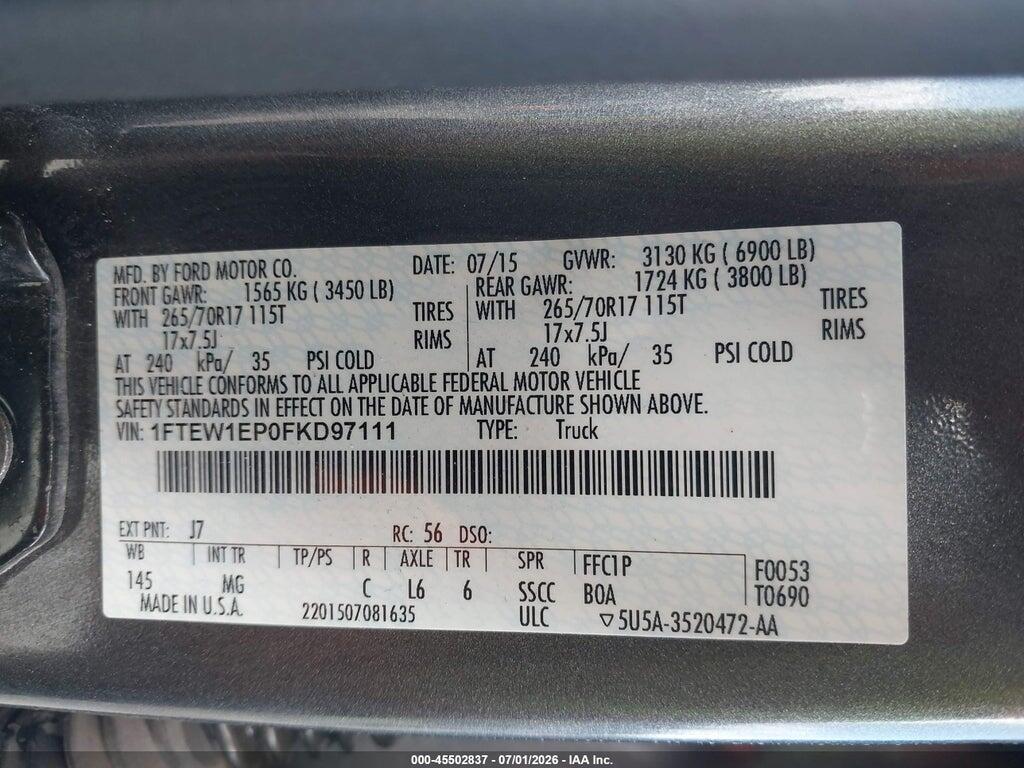 1FTEW1EP0FKD97111 2015 FORD F-150 photo no. 9