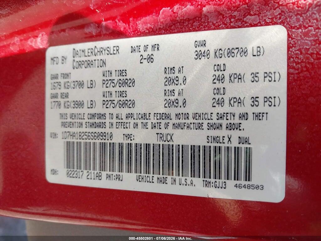 1D7HA18256S609910 2006 DODGE RAM 1500 photo no. 9