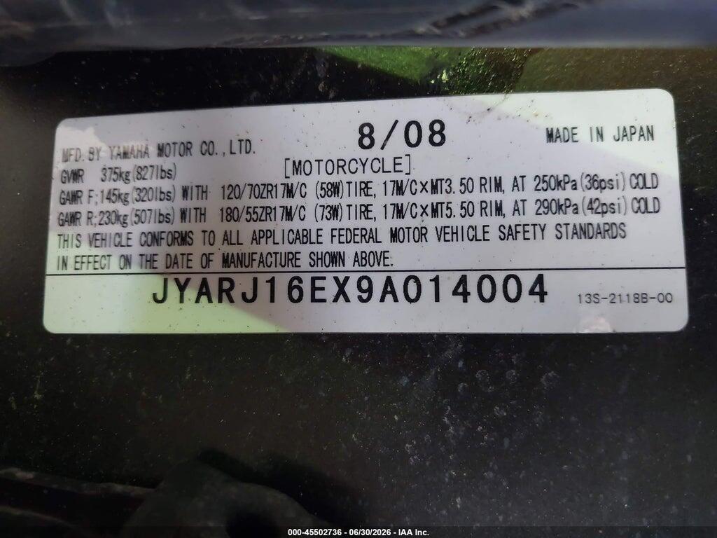 JYARJ16EX9A014004 2009 YAMAHA YZFR6 photo no. 10
