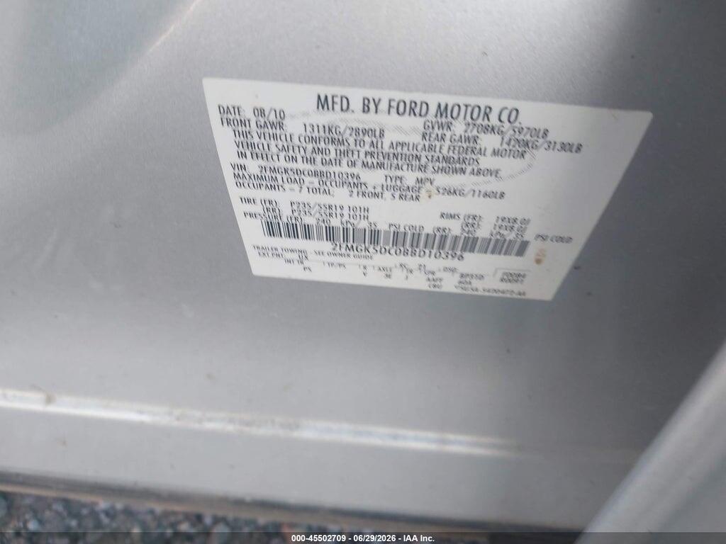 2FMGK5DC0BBD10396 2011 FORD FLEX photo no. 9