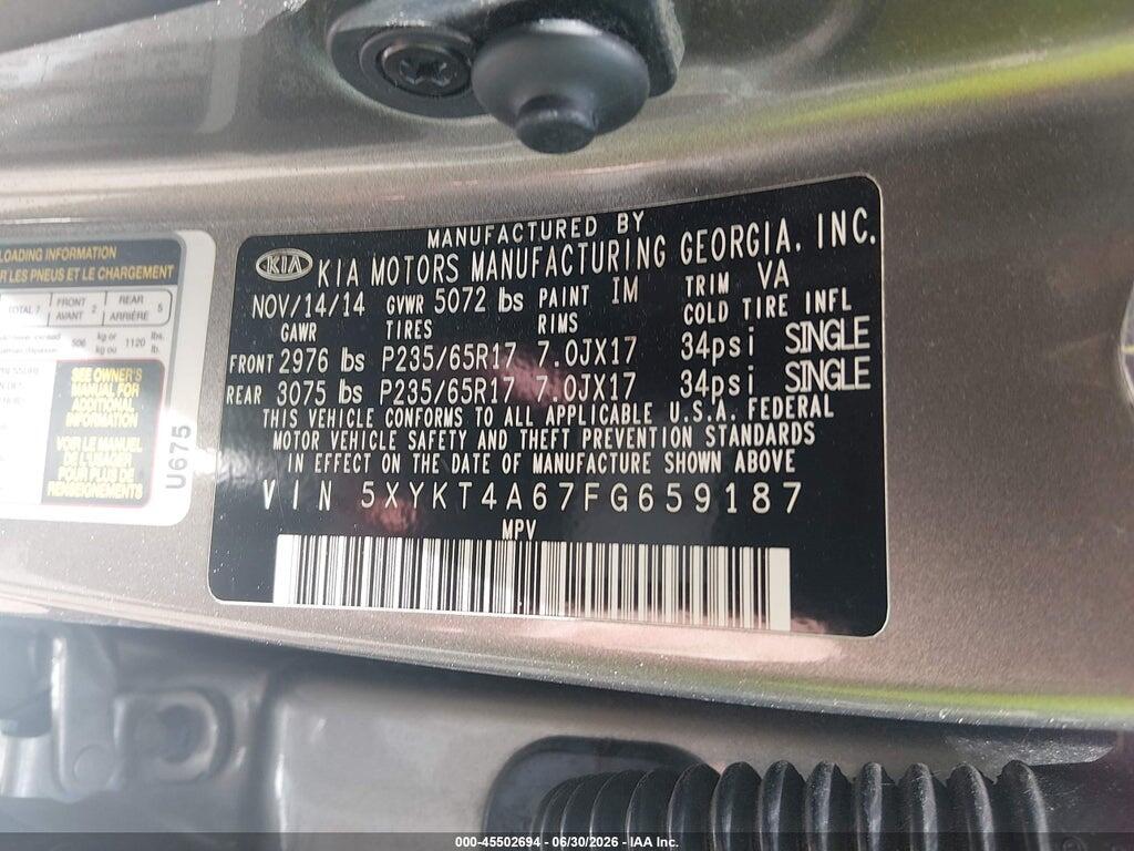 5XYKT4A67FG659187 2015 KIA SORENTO photo no. 9