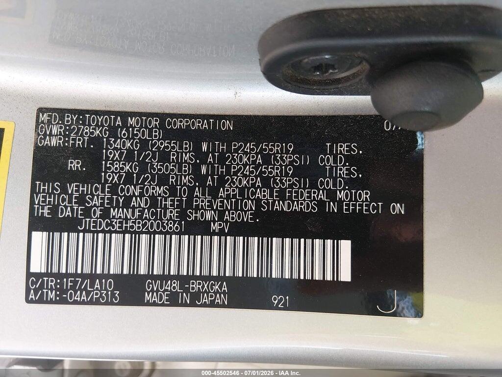 JTEDC3EH5B2003861 2011 TOYOTA HIGHLANDER HYBRID photo no. 9