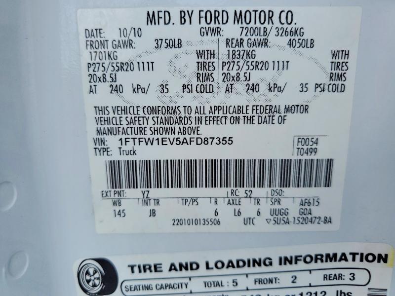 1FTFW1EV5AFD87355 2010 FORD F150 photo no. 12