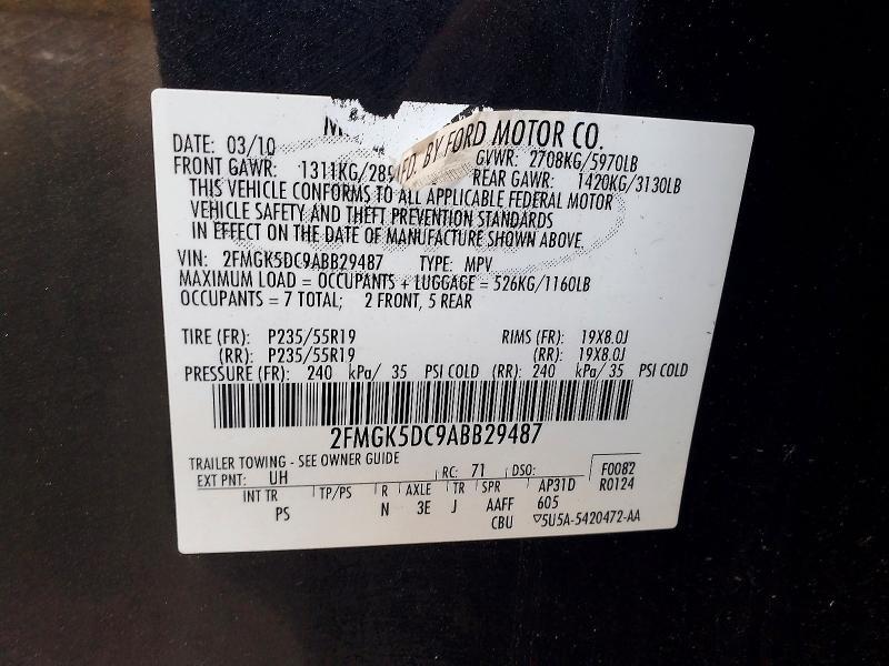 2FMGK5DC9ABB29487 2010 FORD FLEX photo no. 12