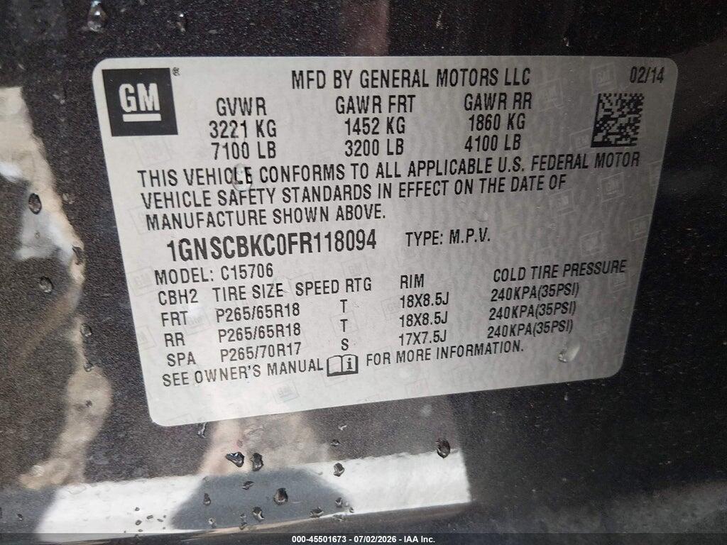 1GNSCBKC0FR118094 2015 CHEVROLET TAHOE photo no. 9