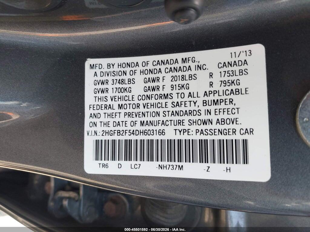 2HGFB2F54DH603166 2013 HONDA CIVIC photo no. 9