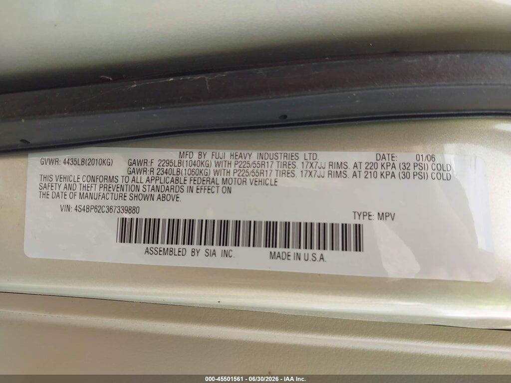 4S4BP62C367339880 2006 SUBARU OUTBACK photo no. 9