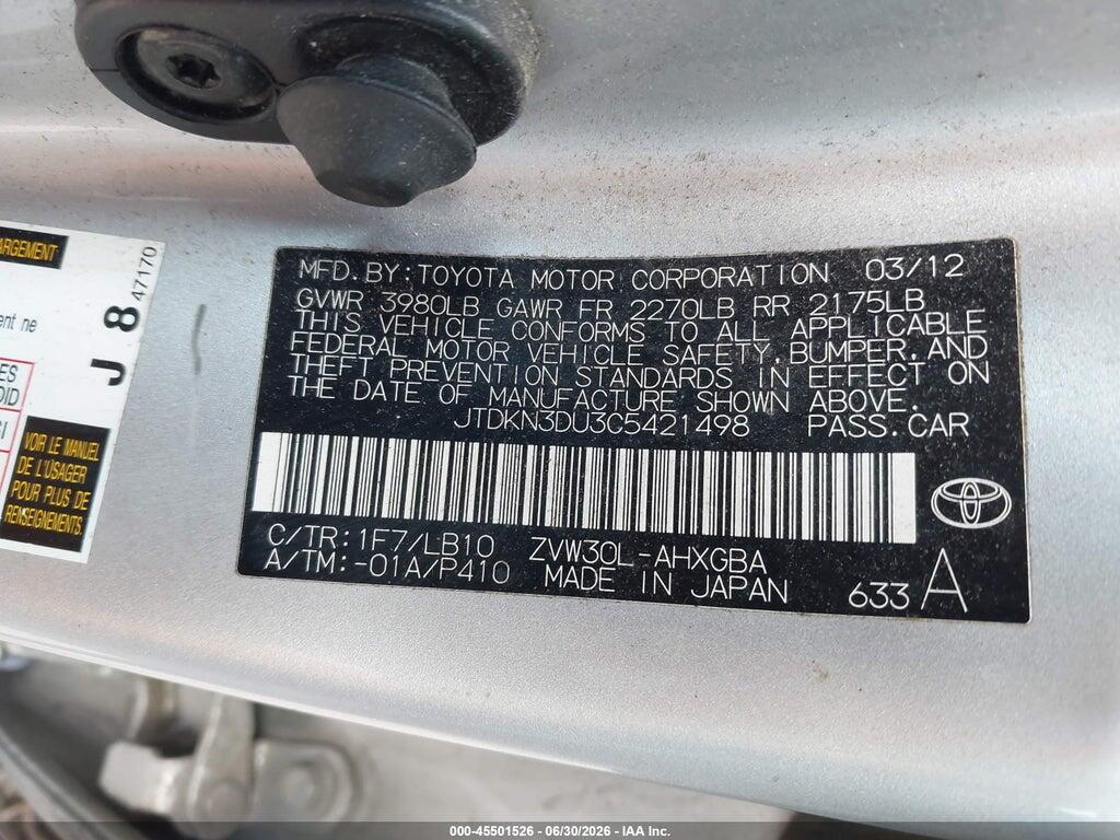 JTDKN3DU3C5421498 2012 TOYOTA PRIUS photo no. 9