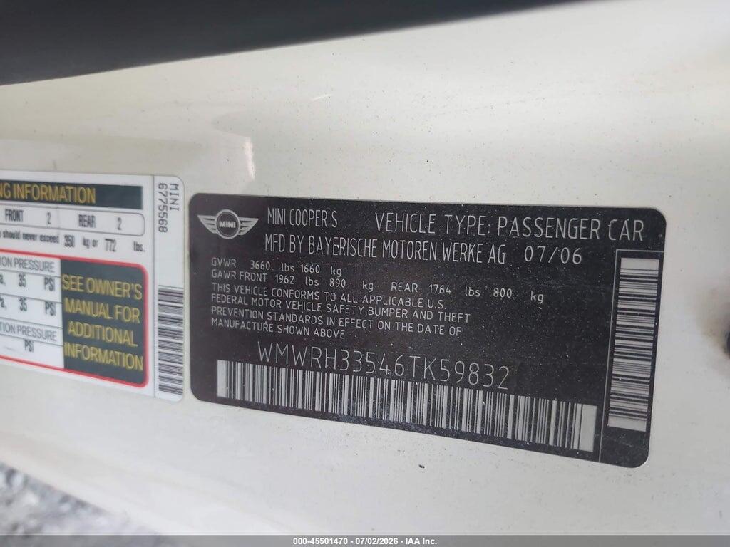 WMWRH33546TK59832 2006 MINI COOPER S photo no. 9