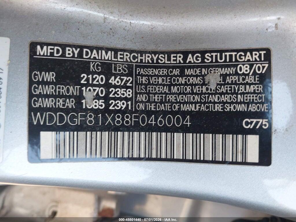 WDDGF81X88F046004 2008 MERCEDES-BENZ C 300 photo no. 9