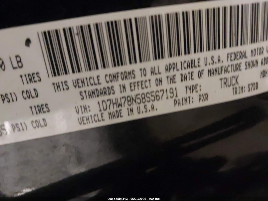 1D7HW78N58S567191 2008 DODGE DAKOTA photo no. 9