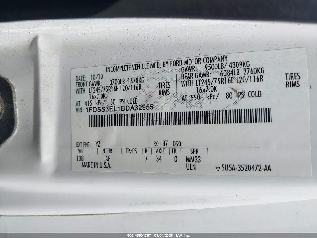 1FDSS3EL1BDA32955 2011 FORD E-350 SUPER DUTY photo no. 9