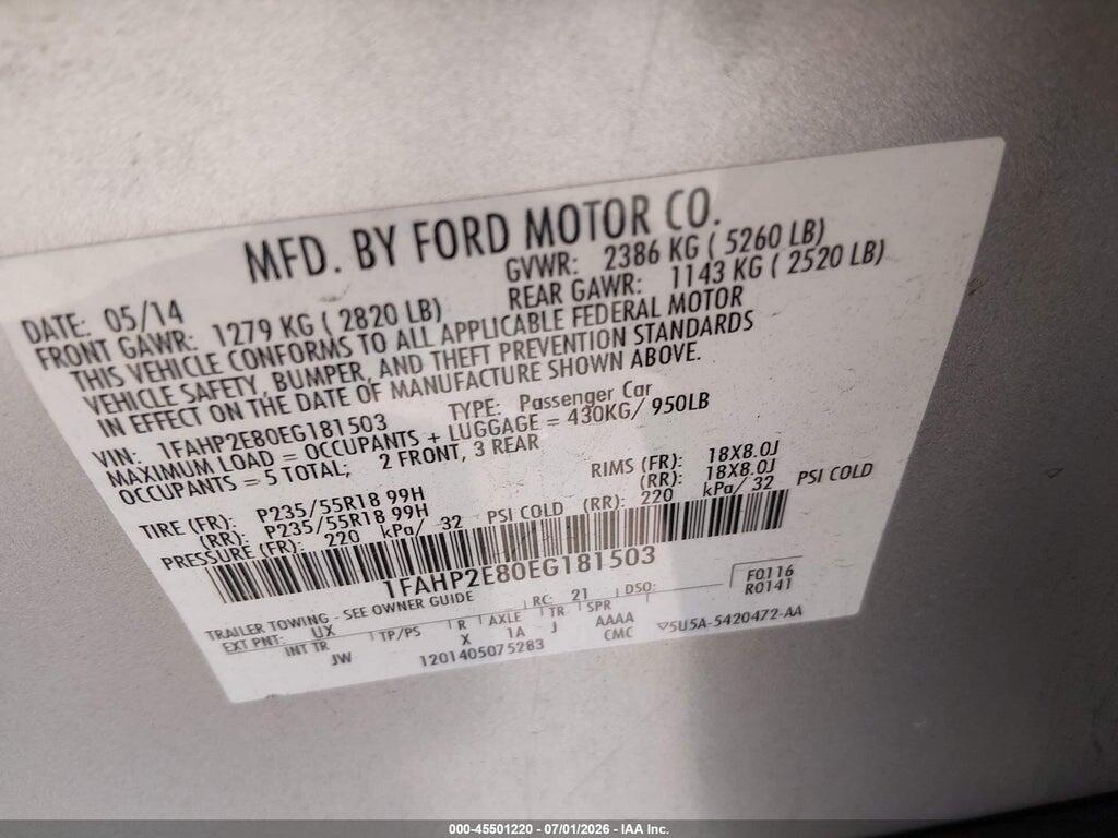 1FAHP2E80EG181503 2014 FORD TAURUS photo no. 9