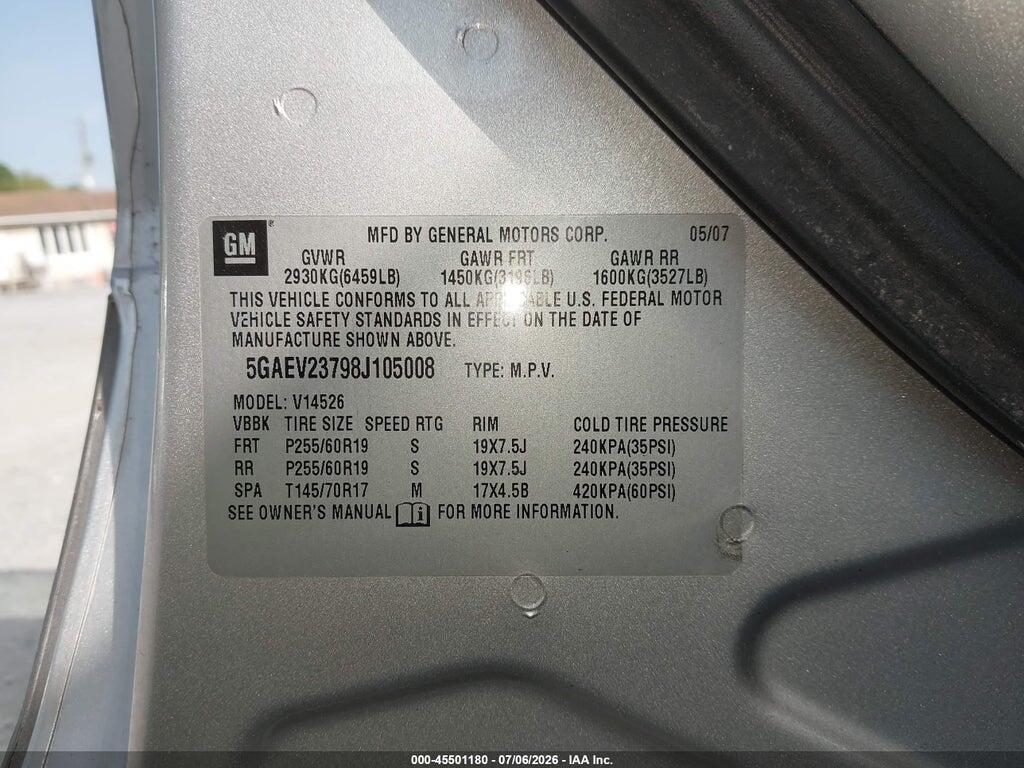 5GAEV23798J105008 2008 BUICK ENCLAVE photo no. 9
