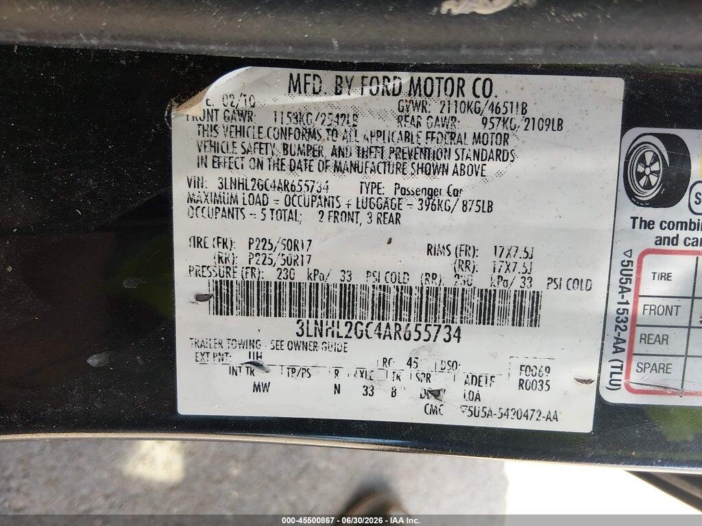 3LNHL2GC4AR655734 2010 LINCOLN MKZ photo no. 9