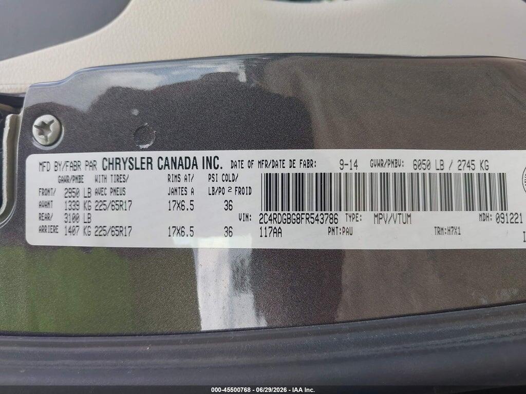 2C4RDGBG8FR543786 2015 DODGE GRAND CARAVAN photo no. 9