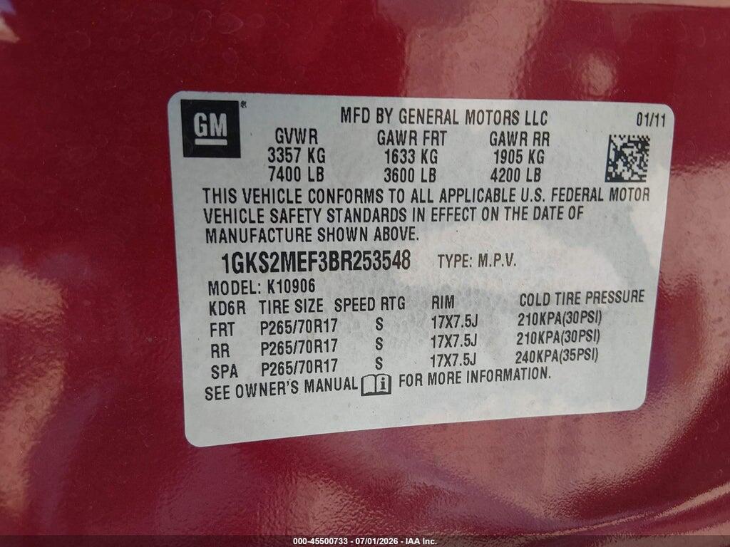 1GKS2MEF3BR253548 2011 GMC YUKON XL 1500 photo no. 9