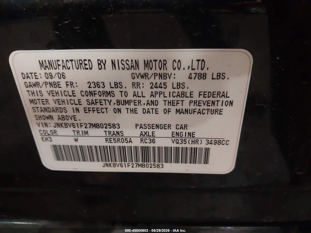 JNKBV61F27M802583 2007 INFINITI G35X photo no. 9