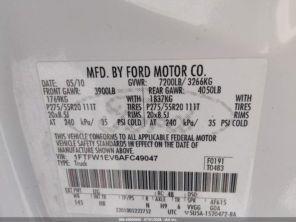 1FTFW1EV6AFC49047 2010 FORD F-150 photo no. 9