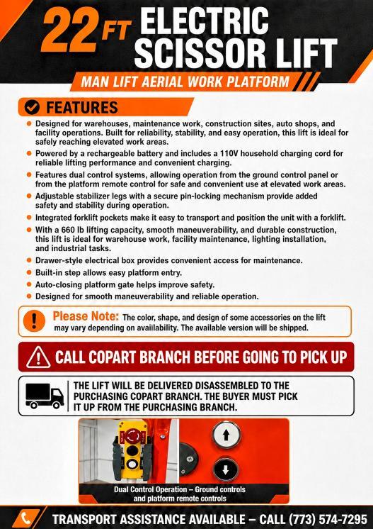 2026 22 FT ELECTRIC SCISSOR LIFT MAN LIFT AERIAL WORK PLATFORM — Фото 10 из 10