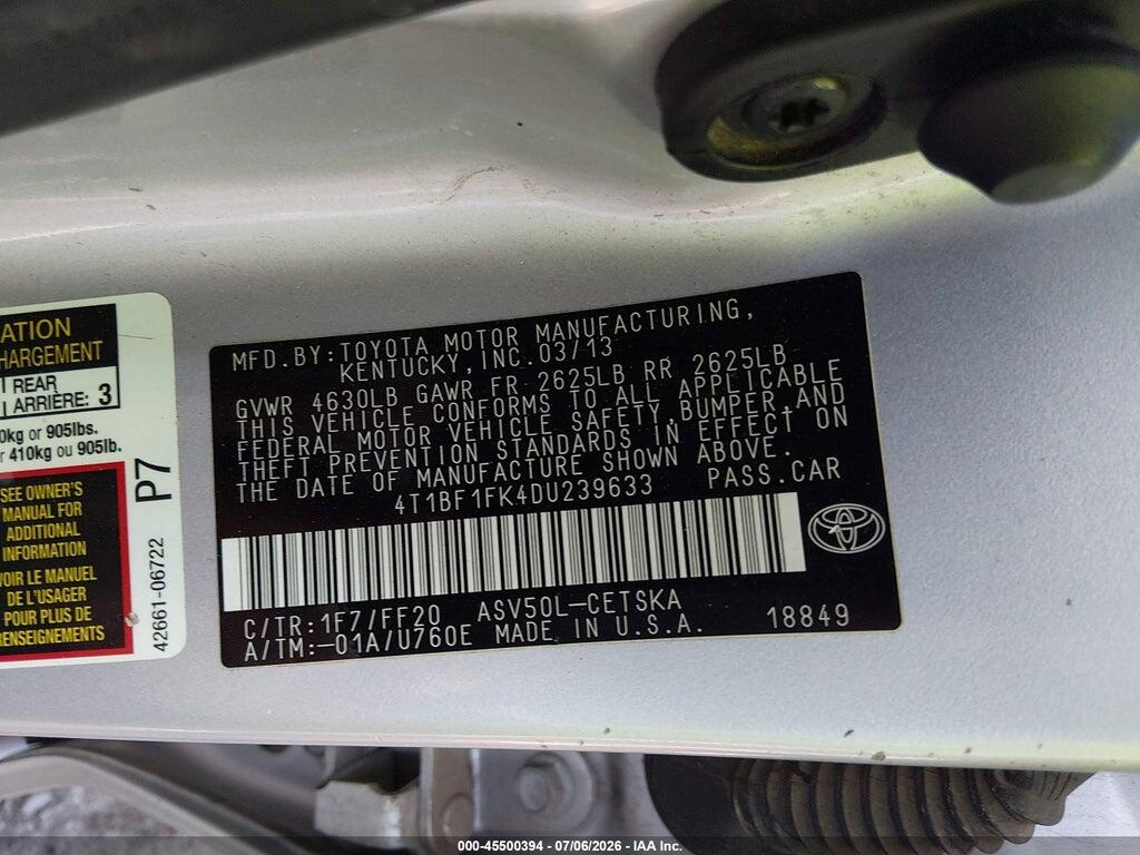 4T1BF1FK4DU239633 2013 TOYOTA CAMRY photo no. 9