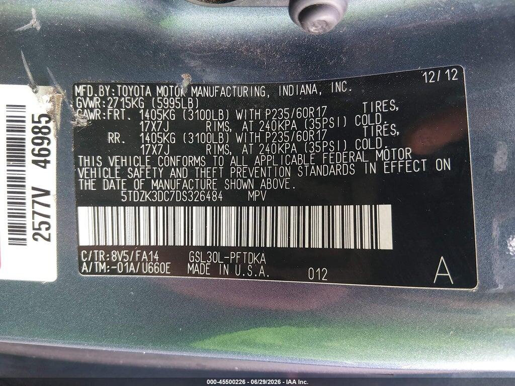 5TDZK3DC7DS326484 2013 TOYOTA SIENNA photo no. 9