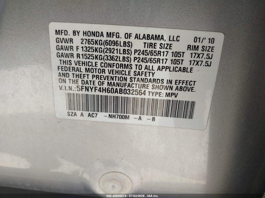 5FNYF4H60AB032564 2010 HONDA PILOT photo no. 9