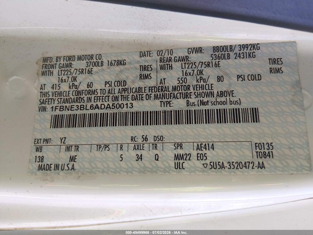 1FBNE3BL6ADA50013 2010 FORD E-350 SUPER DUTY photo no. 9