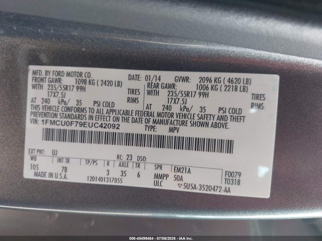 1FMCU0F79EUC42092 2014 FORD ESCAPE photo no. 9