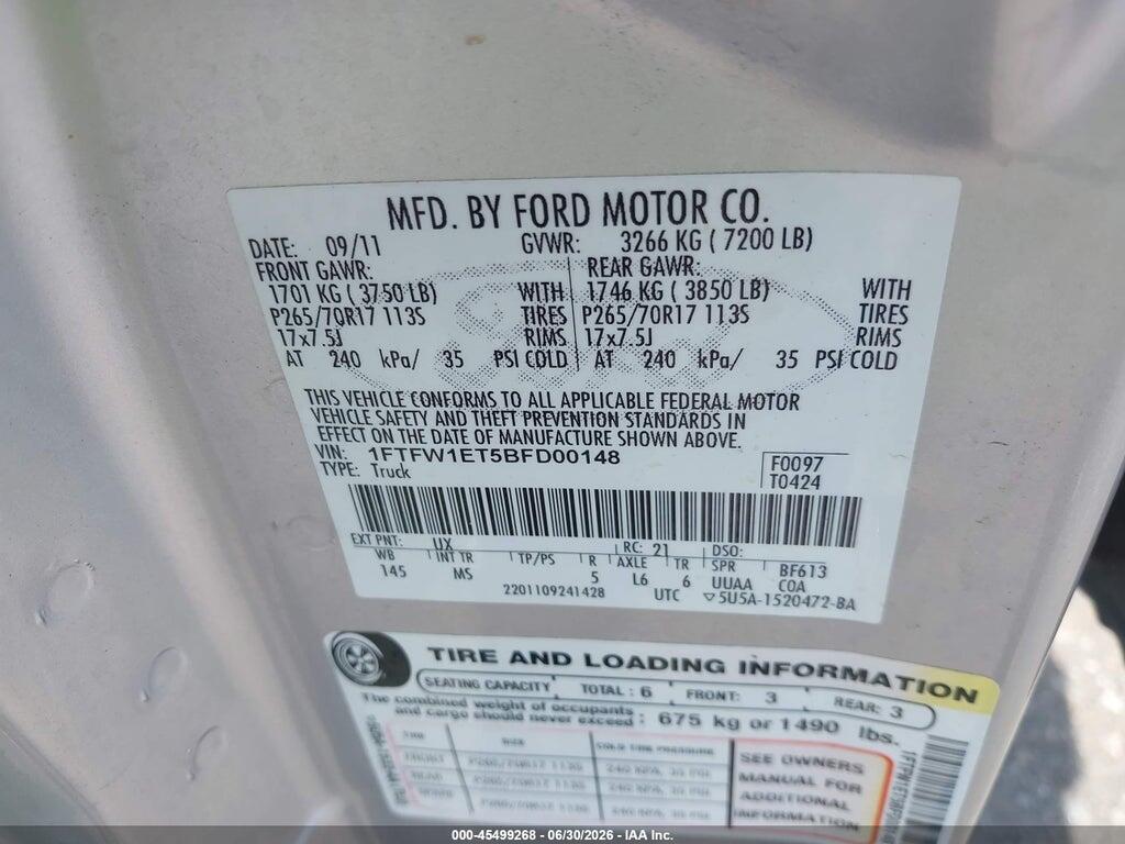 1FTFW1ET5BFD00148 2011 FORD F-150 photo no. 9