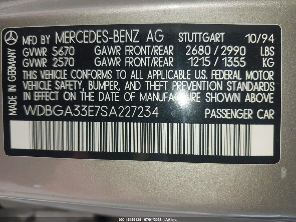 WDBGA33E7SA227234 1995 MERCEDES-BENZ S photo no. 9