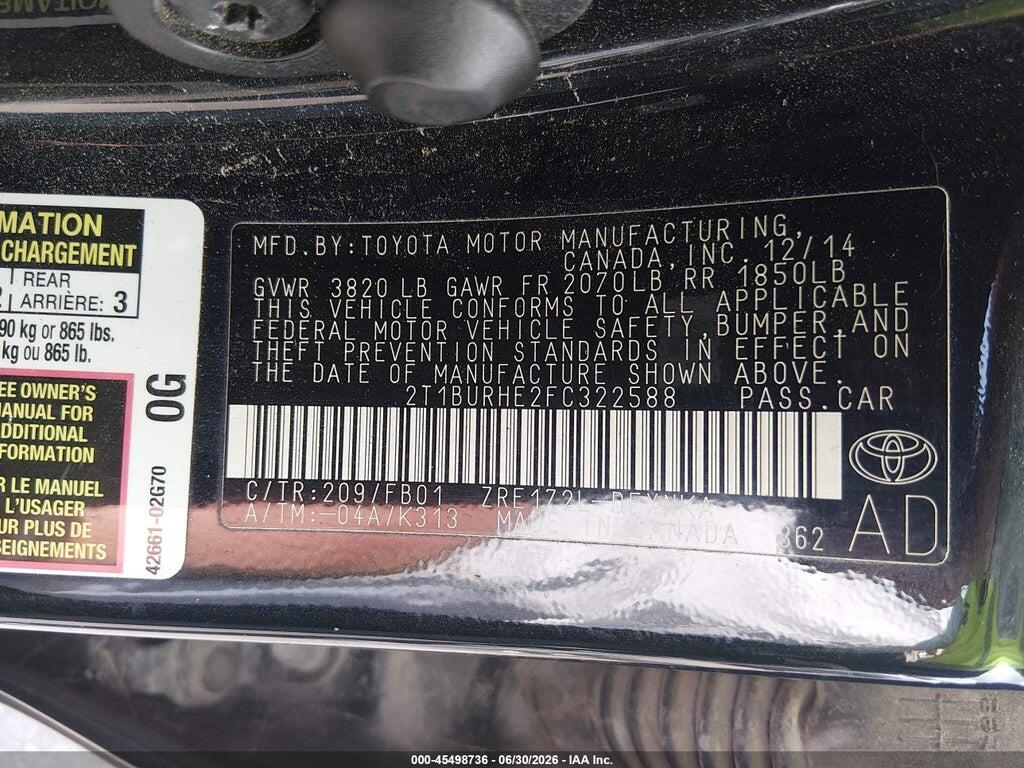 2T1BURHE2FC322588 2015 TOYOTA COROLLA photo no. 9