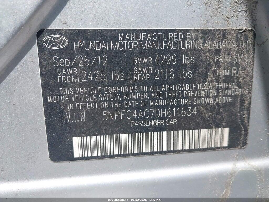 5NPEC4AC7DH611634 2013 HYUNDAI SONATA photo no. 9