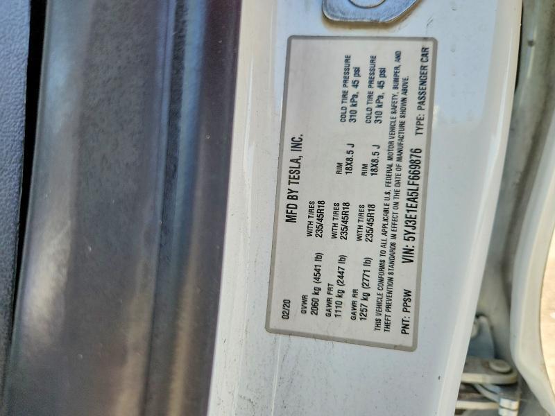 5YJ3E1EA5LF669876 2020 TESLA MODEL 3 photo no. 12