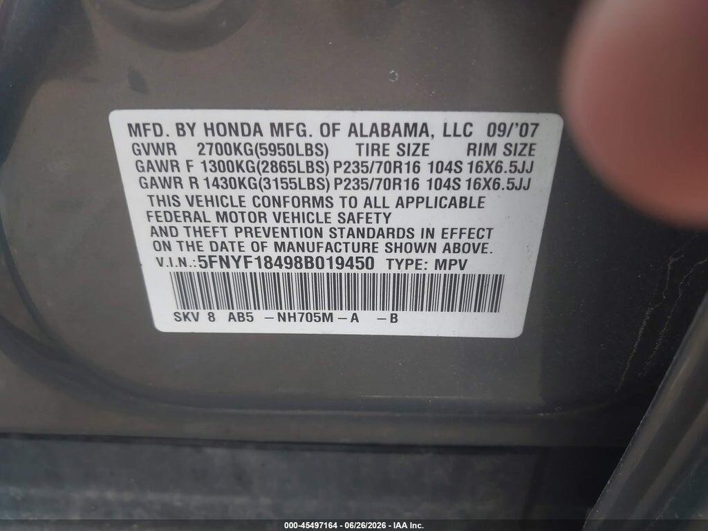5FNYF18498B019450 2008 HONDA PILOT photo no. 9