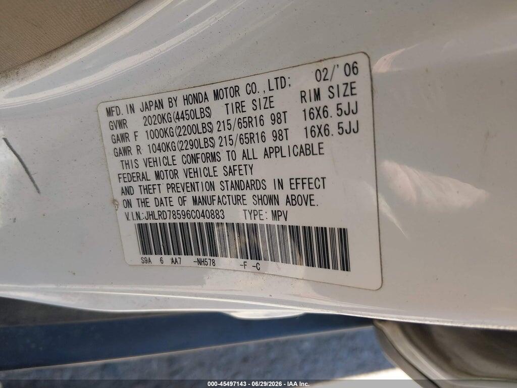 JHLRD78596C040883 2006 HONDA CR-V photo no. 9