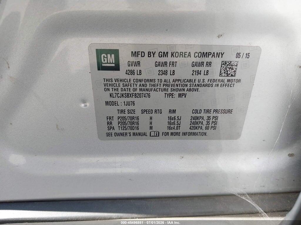 KL7CJKSBXFB207476 2015 CHEVROLET TRAX photo no. 9