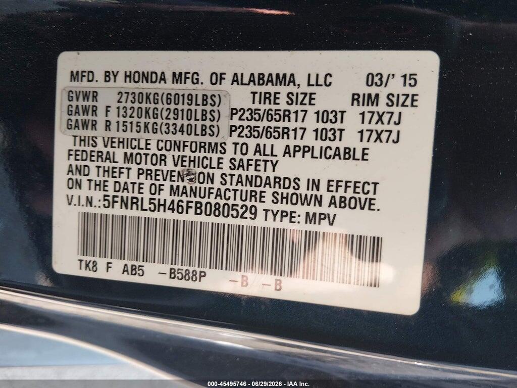 5FNRL5H46FB080529 2015 HONDA ODYSSEY photo no. 9